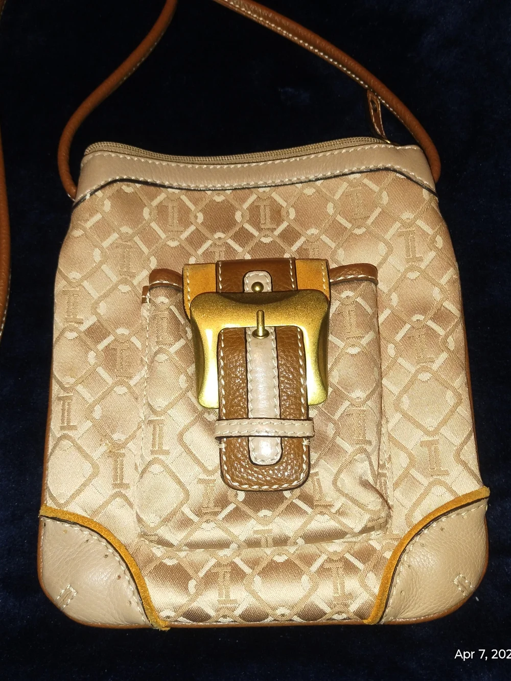 Tignanello Tan Canvas And Leather Crossbody Bag